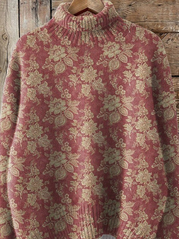 ROSA | MAGLIONE A COLLO ALTO CON STAMPA ROSE RETRÒ