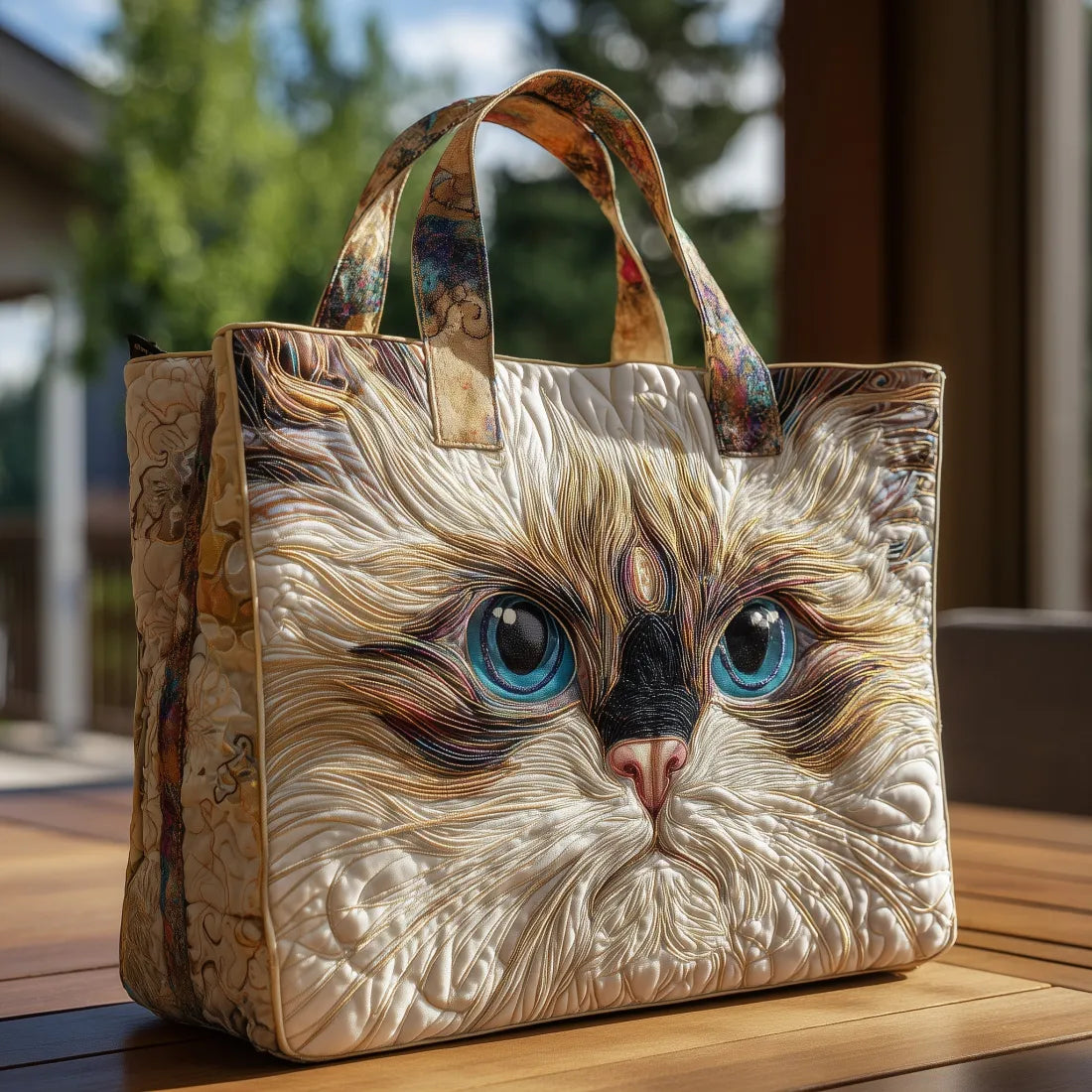 IVY | BORSA ARTIGIANALE A FORMA DI GATTO BIANCO CON OCCHI AZZURRI