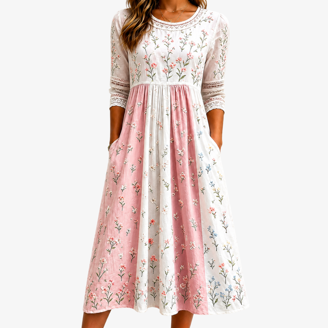 ROSALIE | ABITO MIDI CON TASCA E PATCHWORK BLUSH MEADOW