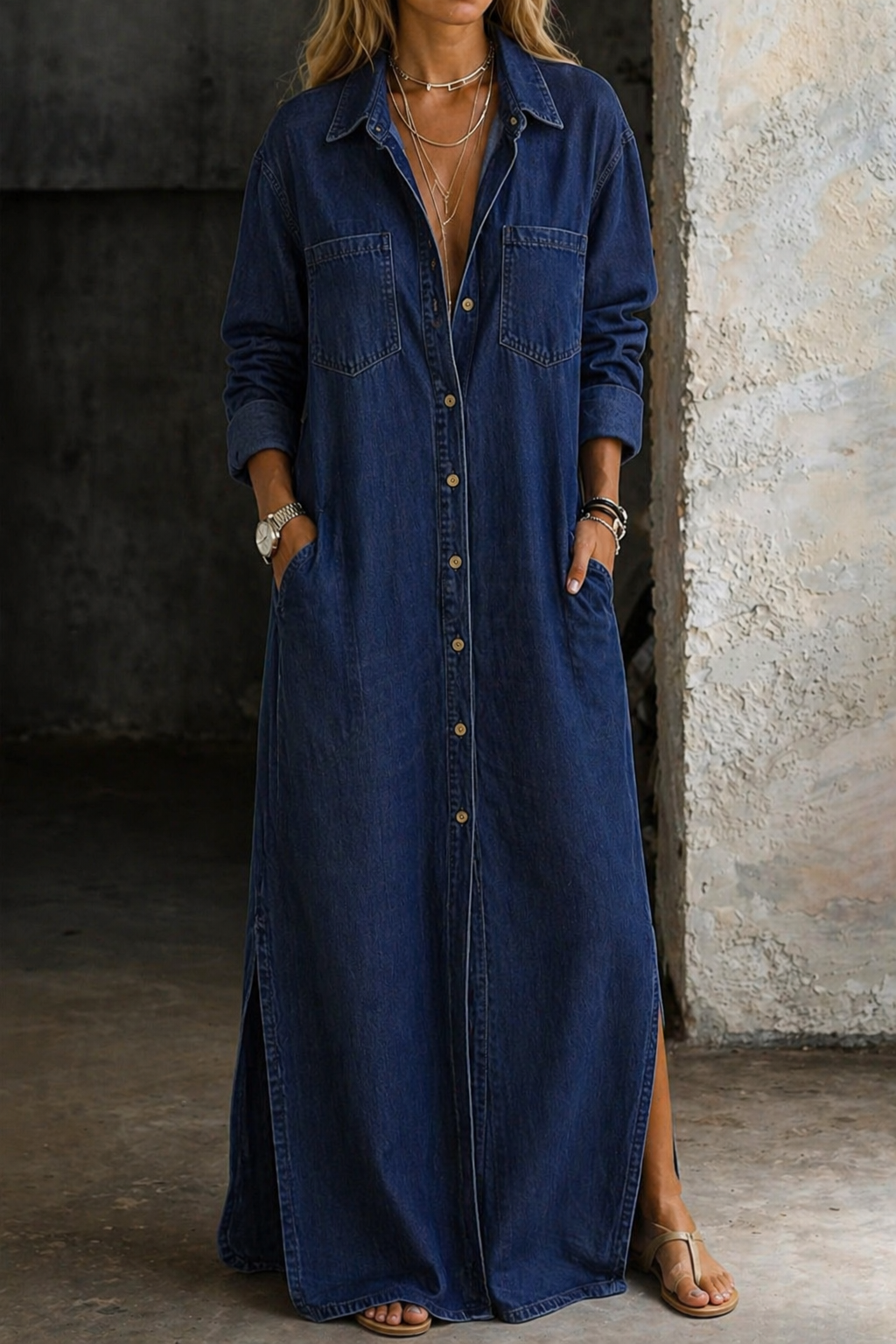 THEODORA | ABITO IN DENIM CON BOTTONI