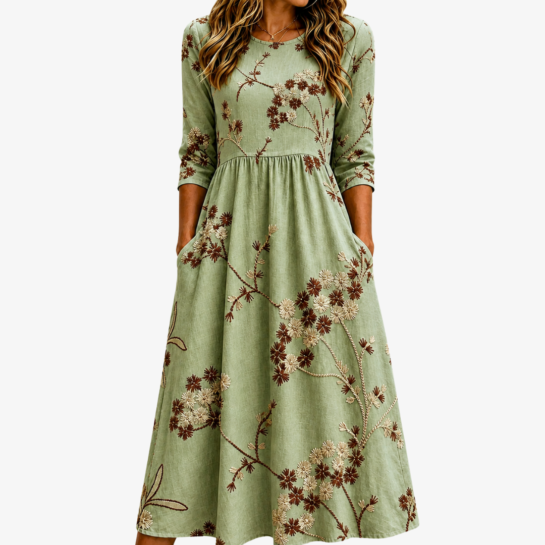 LUCY | ABITO MIDI A FIORI CON TASCHE SAGE MEADOW