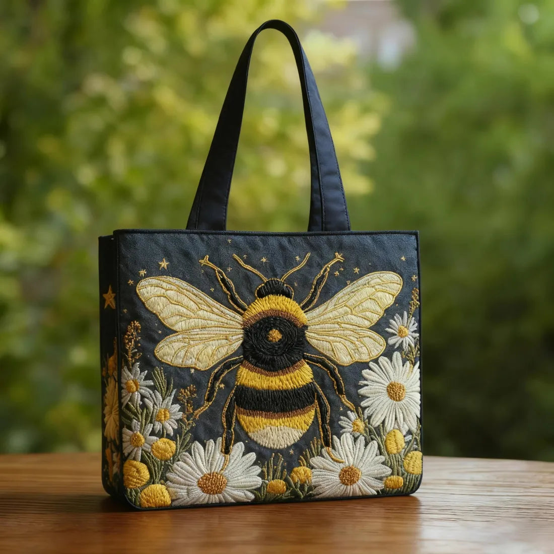 DAISY | BORSA ARTIGIANALE CON API, MARGHERITE E STELLE
