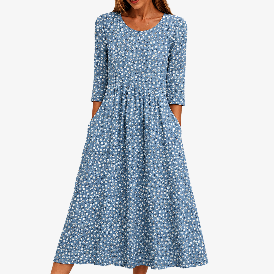 ISLA | ABITO LUNGO CON TASCHE BLUE DAISY GARDEN