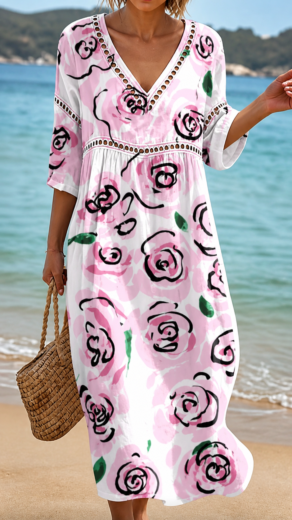 AMBER | ABITO DA SPIAGGIA CON STAMPA ROSA TENUE