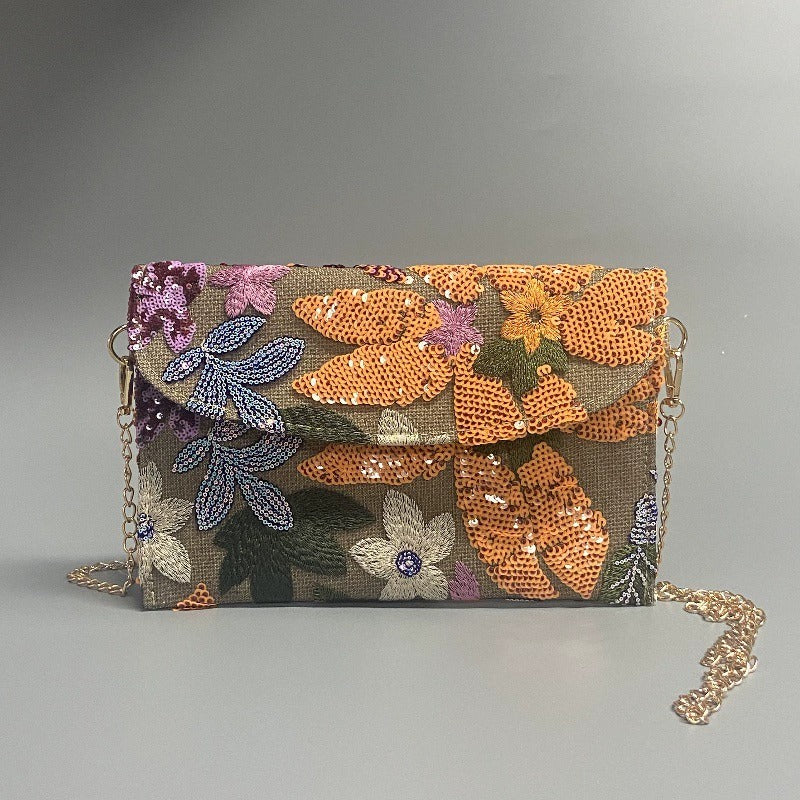 AUTUMNBLOOM | POCHETTE A TRACOLLA CON PAILLETTES FLOREALI