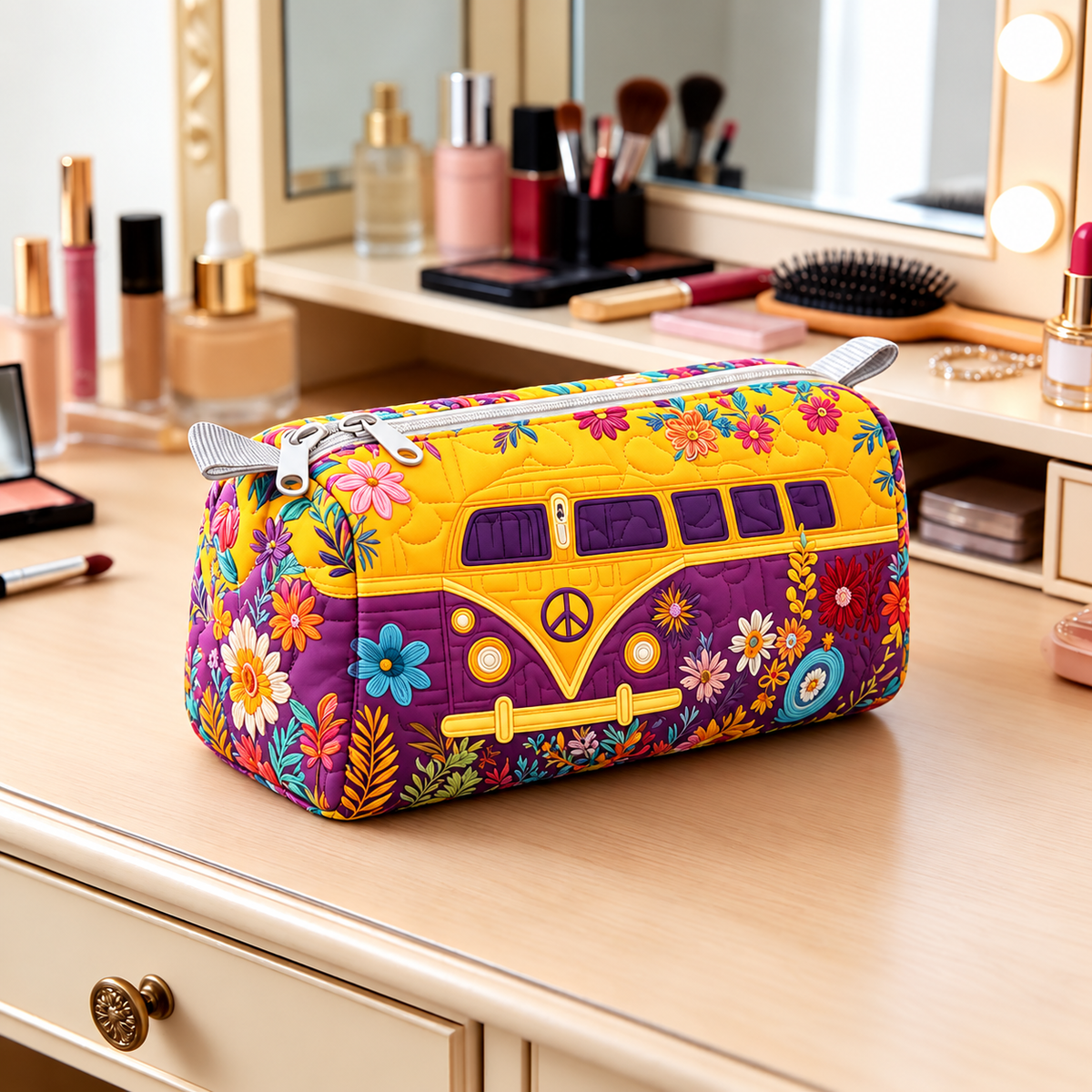 GOLDENBLOOM | POCHETTE COSMETICA CAMPER RETRÒ A TEMA FLOREALE