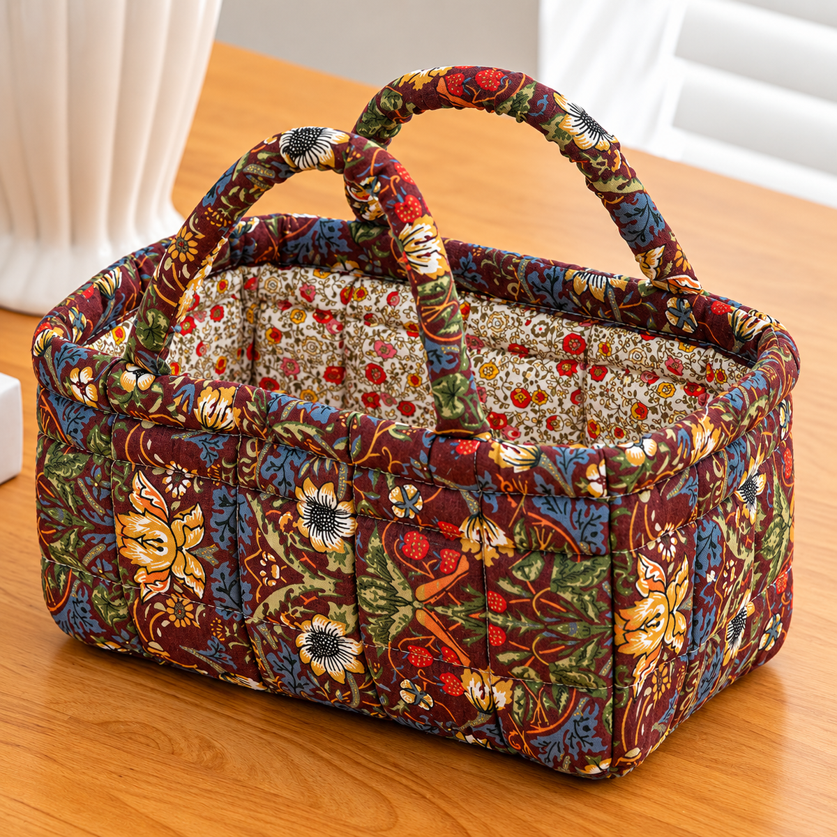AUTUMNBLOOM | CESTA PORTAOGGETTI TRAPUNTATA CON MOTIVO FLOREALE HERITAGE