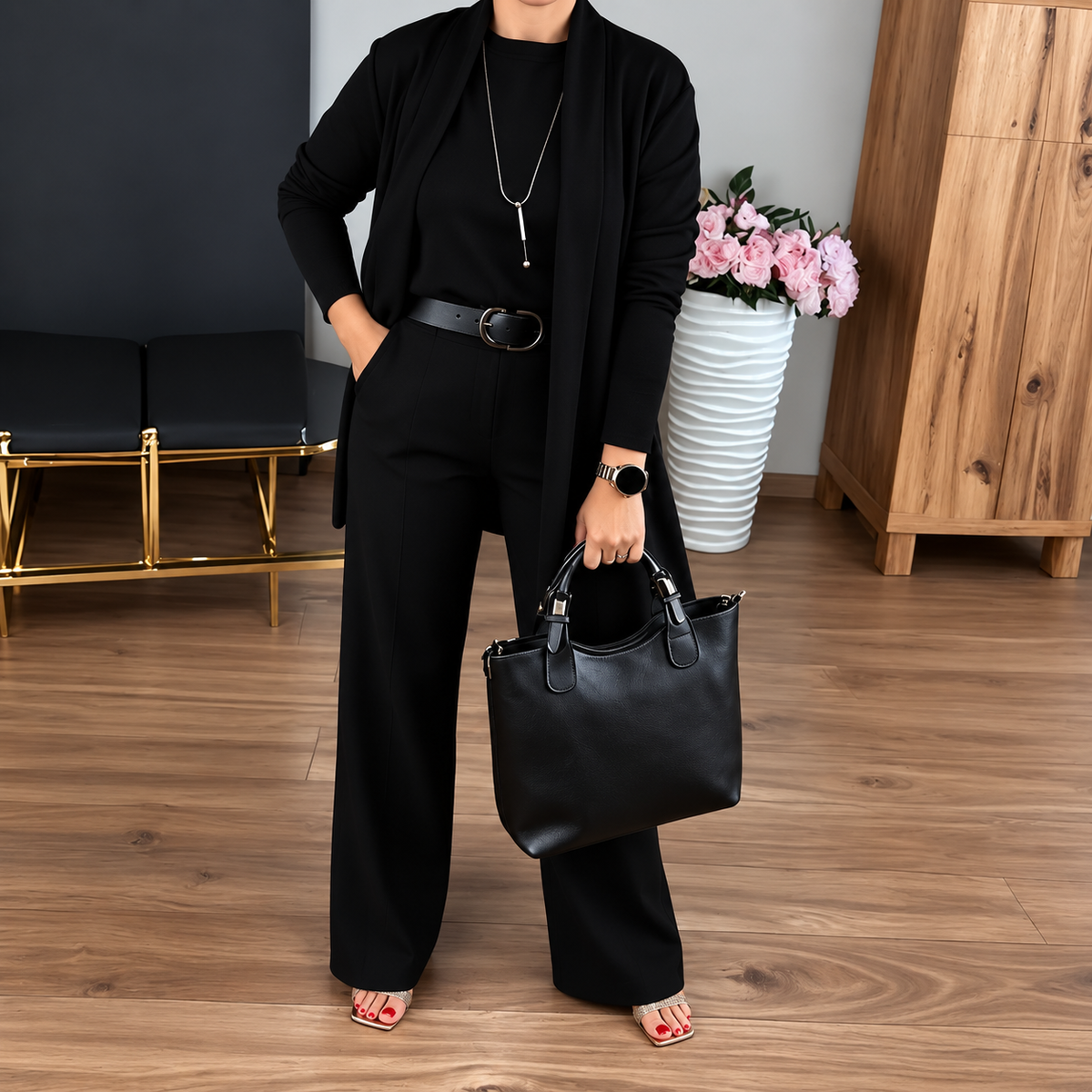ROSEMARY | COMPLETO ELEGANTE A TRE PEZZI CON CARDIGAN, TOP E PANTALONI A GAMBA LARGA