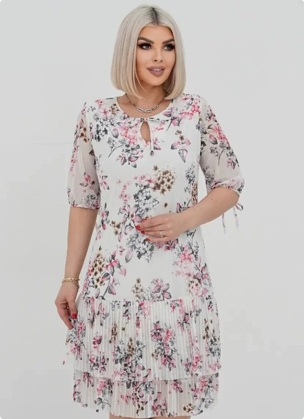 ANTOINETTE | ABITO MIDI A BALZE IN CHIFFON FLOREALE CON MANICHE A PALLONCINO