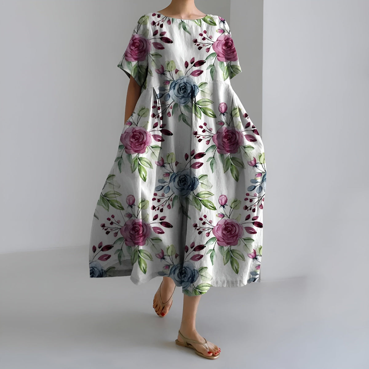 MEERI | MAXI ABITO ARTISTICO CON MOTIVO FLOREALE VINTAGE ED ELEGANZA SPENSIERATA