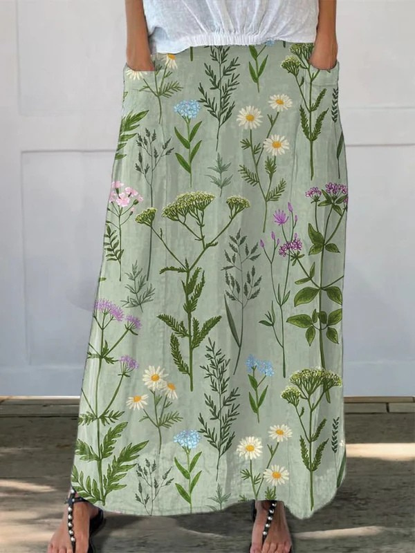 GERLIN | GONNA CON TASCHE CON STAMPA A MOTIVO RIPETUTO SPRING FIELD ARRICCHITO