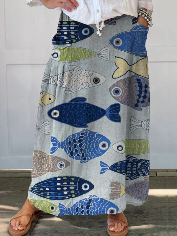 TRISIA | GONNA A TASCHE CON STAMPA VINTAGE LOVELY FISH