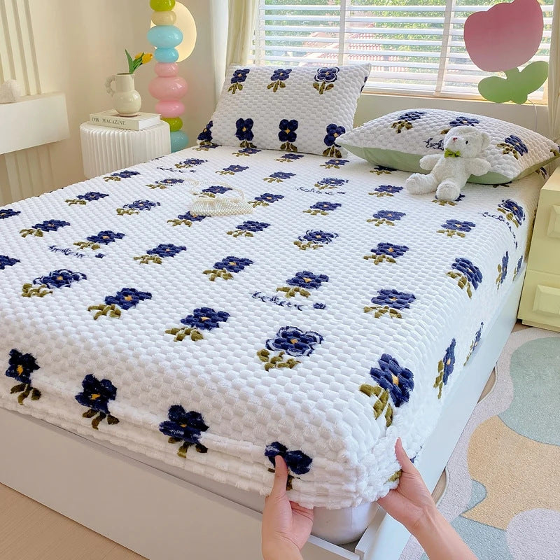 BLUEBLOOM | SET LETTO PELUCHE FLOREALE BLU NAVY