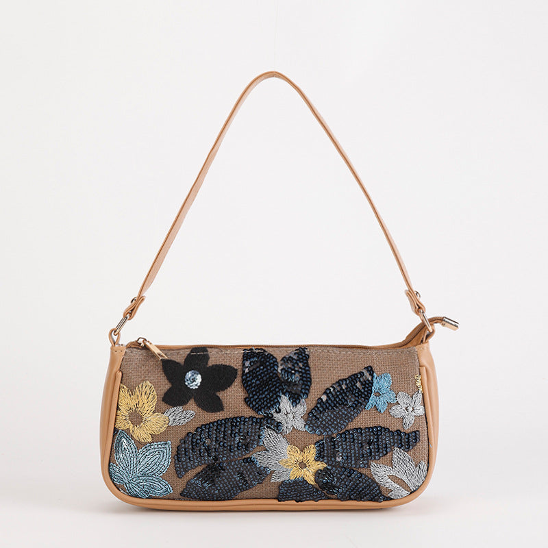 MIDNIGHTPETAL | BORSA A SPALLA CON PAILLETTE FLOREALI BLU NAVY