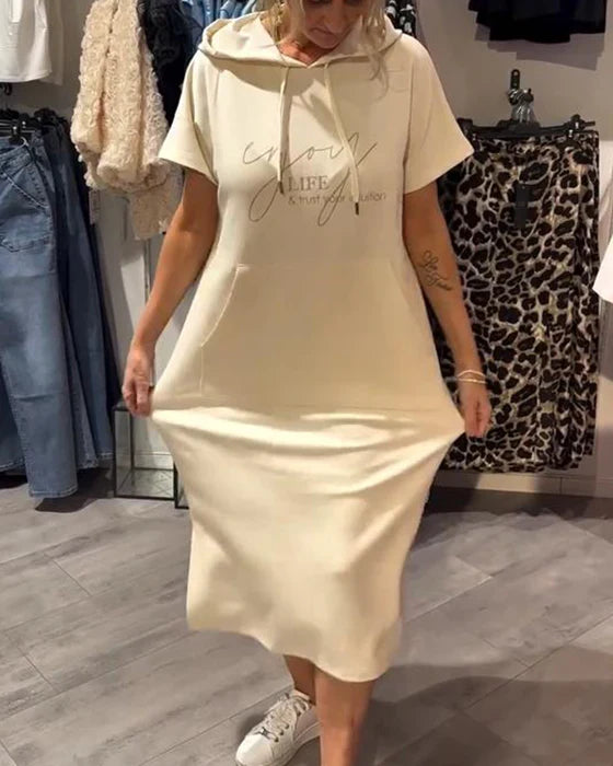 BEVERLEY | ABITO MIDI CASUAL A MANICHE CORTE CON CAPPUCCIO E TASCHE