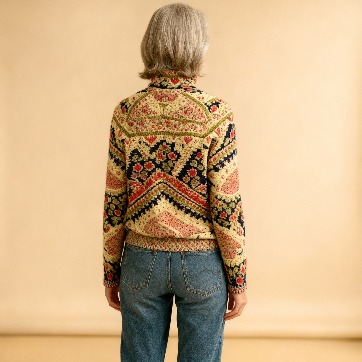 POPPY | MAGLIONE A DOLCEVITA IN MAGLIA CON STAMPA FLOREALE VINTAGE