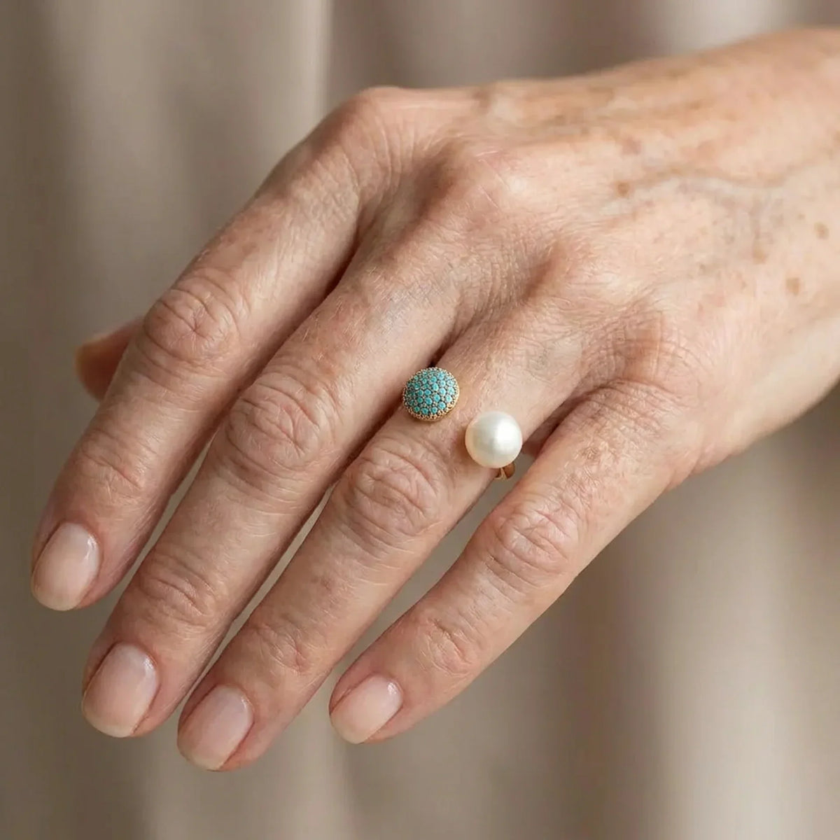 TALIA | ANELLO BEAUTY CON PERLA E TURCHESE