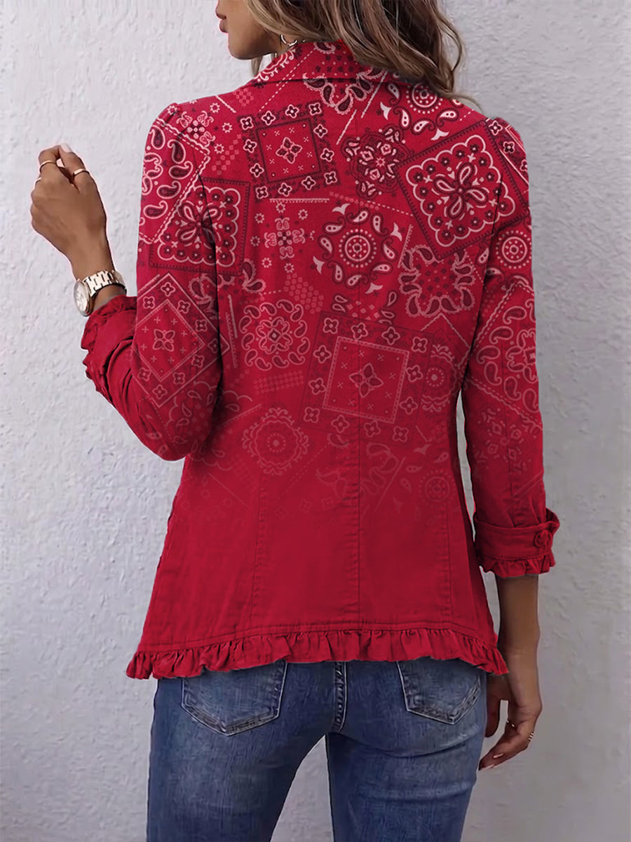 CRISELLE | GIACCA CON VOLANT E STAMPA PAISLEY OMBRÉ BOHEMIAN