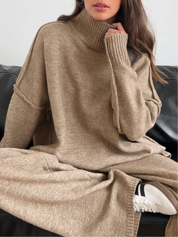 AMELIA | SET MAGLIONE A COLLO ALTO E PANTALONI IN MAGLIA SPESSA CASUAL E AMPI
