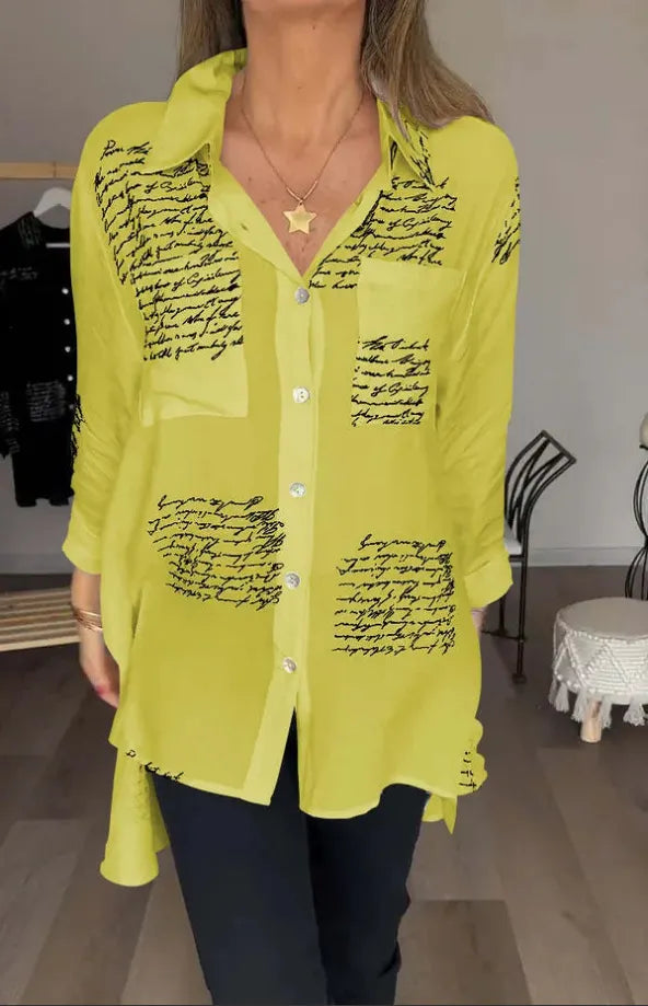 GLYNIS | CAMICIA OVERSIZE CON STAMPA SCRITTA E BOTTONI