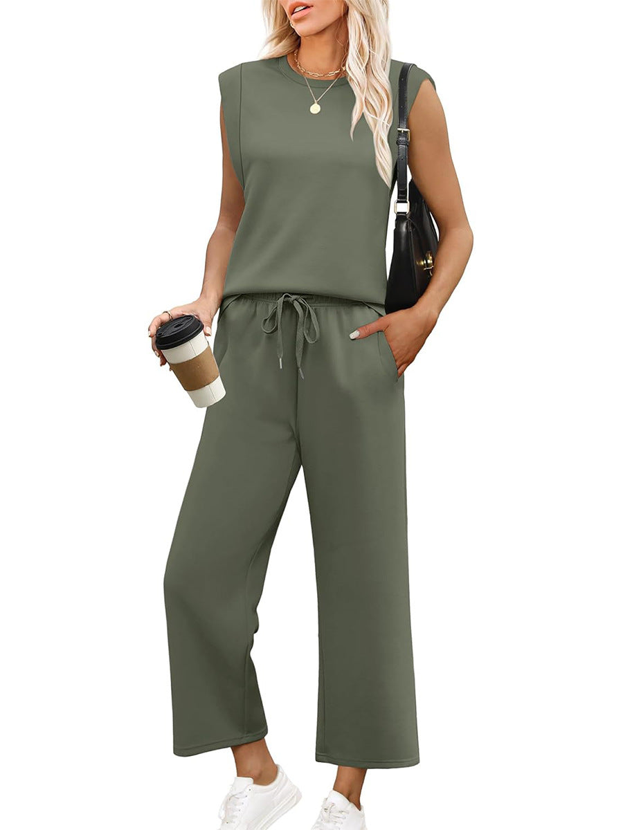 ROSEMARY | COMPLETO TOP SMANICATO E PANTALONE A GAMBA LARGA