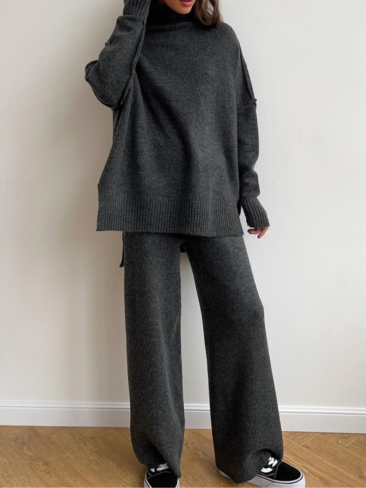 AMELIA | SET MAGLIONE A COLLO ALTO E PANTALONI IN MAGLIA SPESSA CASUAL E AMPI