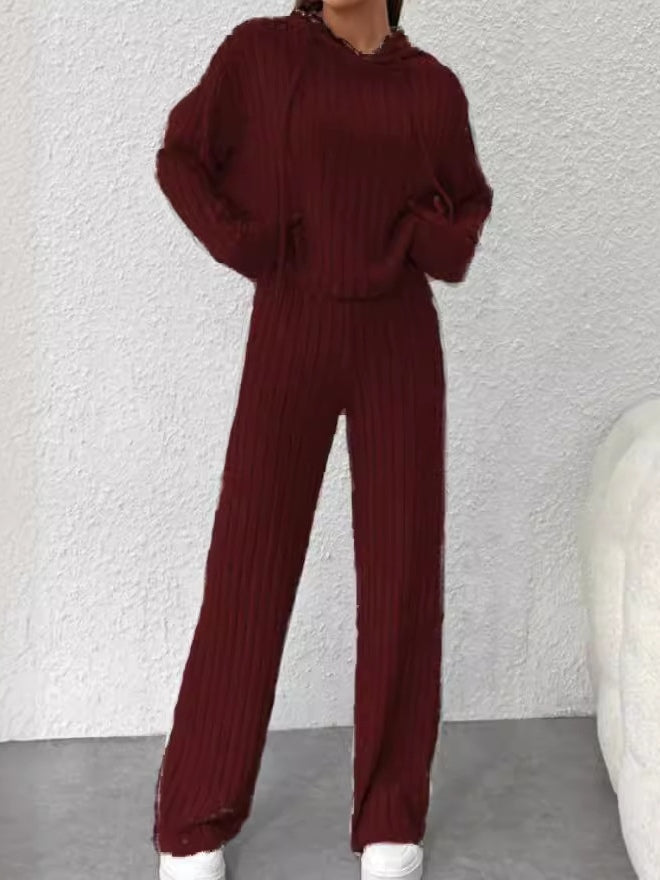 OLIVIA | COMPLETO A RIGHE IN MAGLIA CON CAPPUCCIO, VESTIBILITÀ MORBIDA E MANICHE LUNGHE