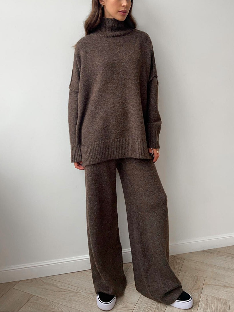 AMELIA | SET MAGLIONE A COLLO ALTO E PANTALONI IN MAGLIA SPESSA CASUAL E AMPI