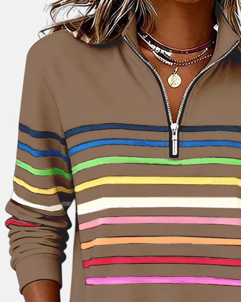 SERENELLE | FELPA CON ZIP A RIGHE ARCOBALENO