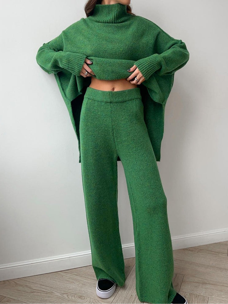 AMELIA | SET MAGLIONE A COLLO ALTO E PANTALONI IN MAGLIA SPESSA CASUAL E AMPI