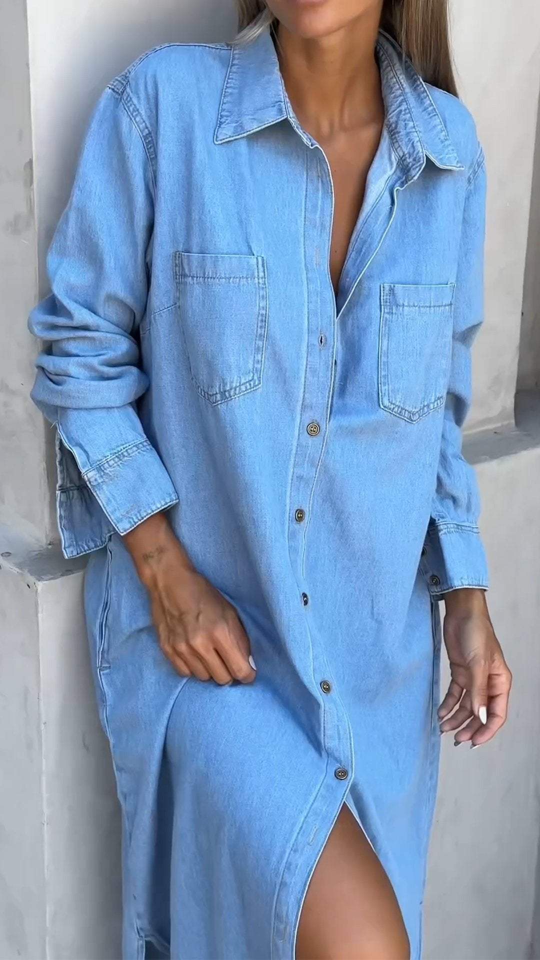 DINAH | ABITO IN JEANS A MANICHE LUNGHE CON REVER