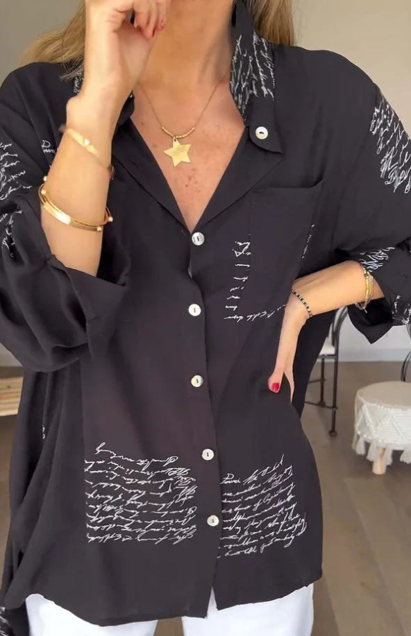 GLYNIS | CAMICIA OVERSIZE CON STAMPA SCRITTA E BOTTONI