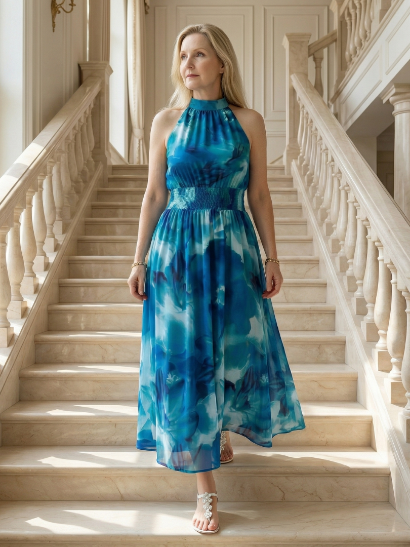 SYLIN | ABITO MIDI CON SCOLLO ALL'AMERICANA E ARRICCIATURA