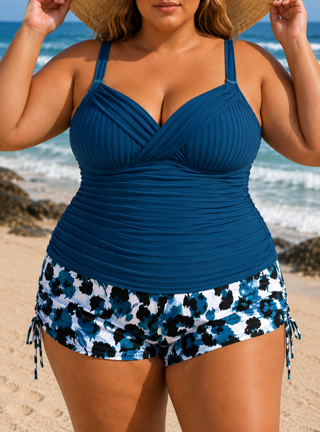 GABBY | TANKINI A COSTE TAGLIE FORTI CON PANTALONCINI STAMPATI