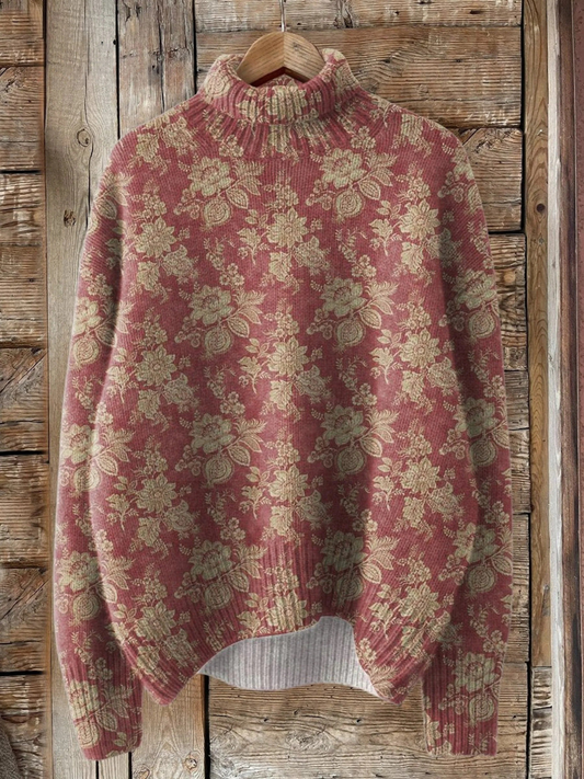 ROSA | MAGLIONE A COLLO ALTO CON STAMPA ROSE RETRÒ