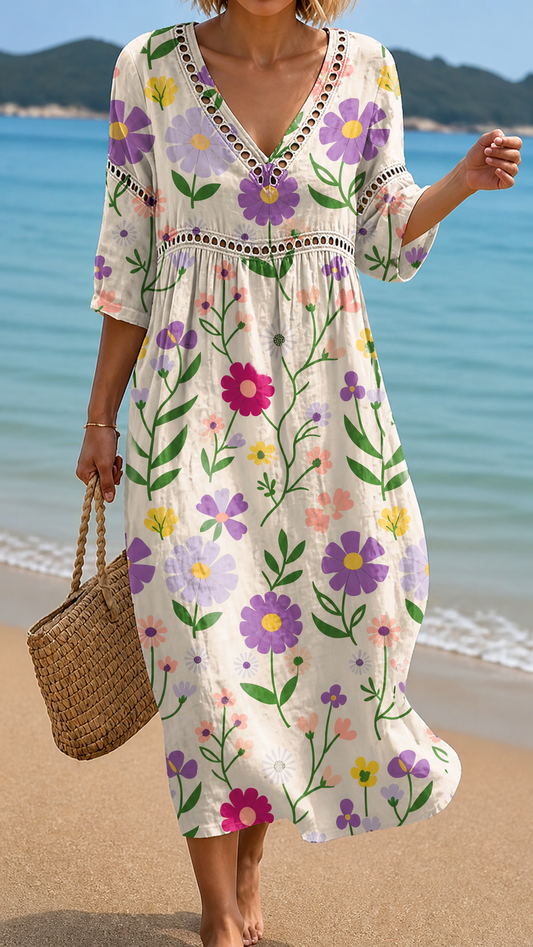 AVA | VESTITO DA SPIAGGIA CON STAMPA FLOREALE VIVACE