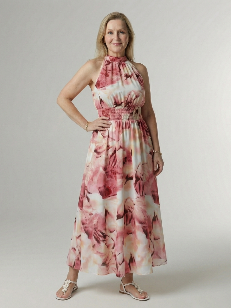 SYLIN | ABITO MIDI CON SCOLLO ALL'AMERICANA E ARRICCIATURA