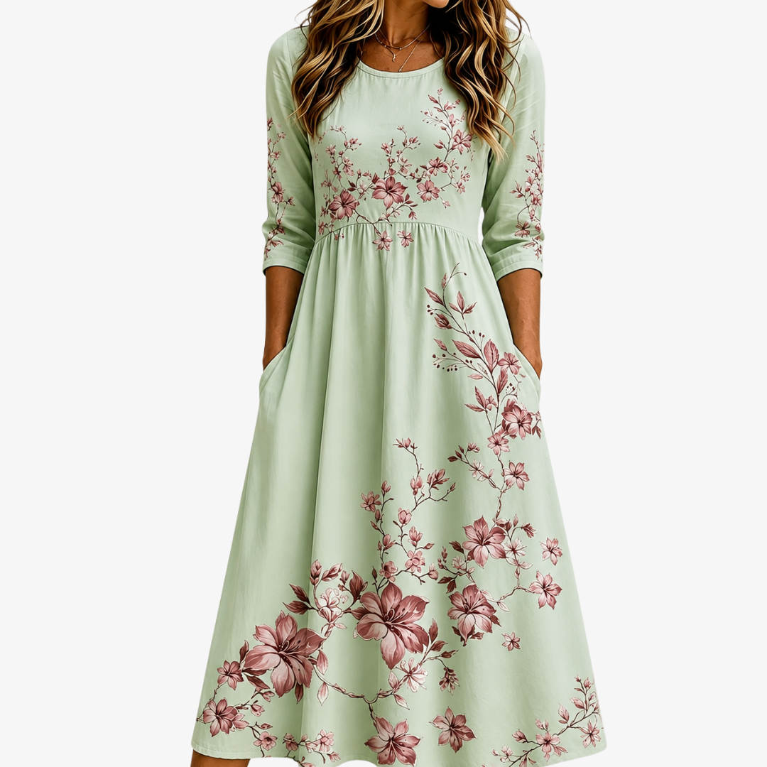 AMELIA | ABITO MIDI A PORTAFOGLIO SAGE BLOSSOM GRACE