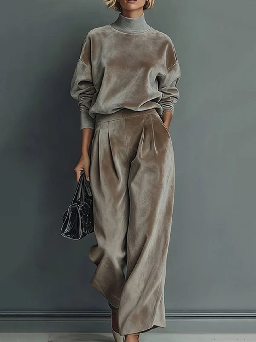 OLIVIA | COMPLETO DOLCEVITA IN VELLUTO TAUPE