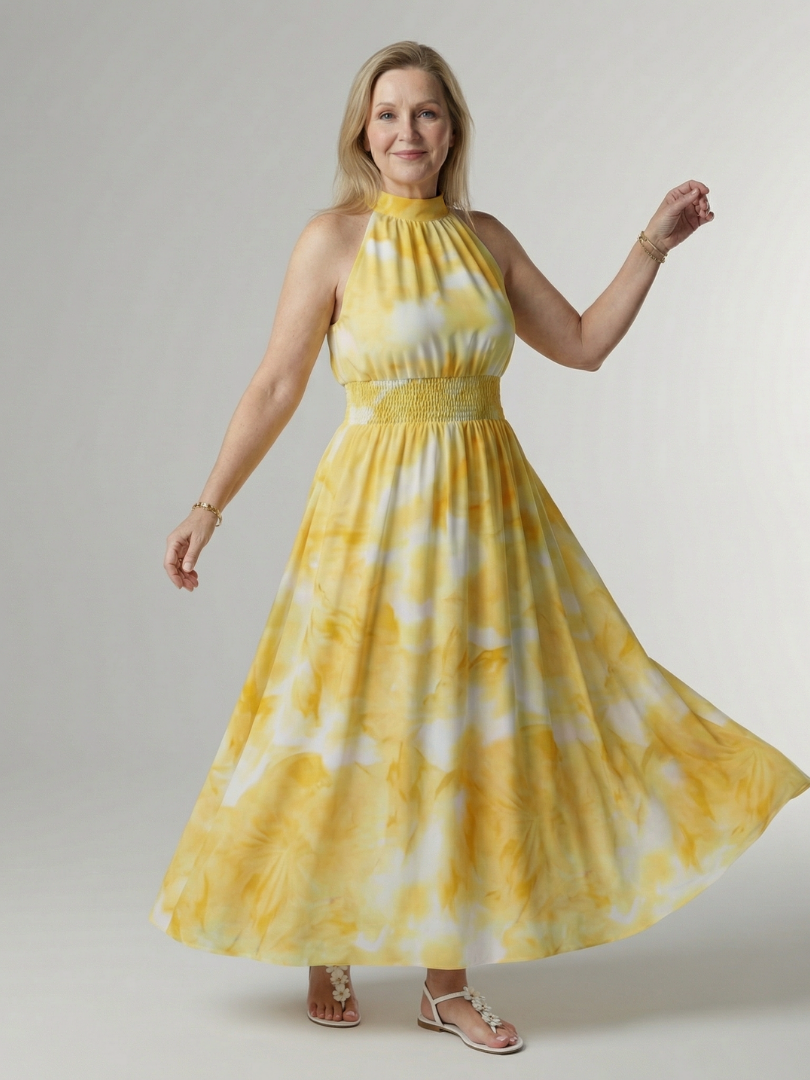 SYLIN | ABITO MIDI CON SCOLLO ALL'AMERICANA E ARRICCIATURA