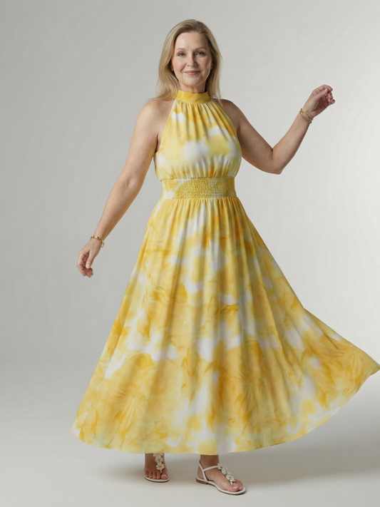 SYLIN | ABITO MIDI CON SCOLLO ALL'AMERICANA E ARRICCIATURA