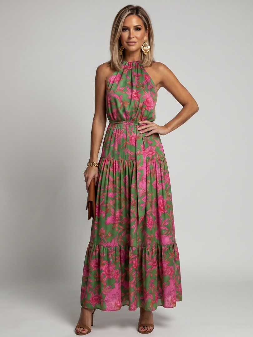 ROWEN | ABITO MIDI CON SCOLLO ALL'AMERICANA E DRAPPEGGI