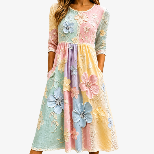 LUCIA | ABITO MIDI A PORTAFOGLIO CON STAMPA FLOREALE PASTEL BLOOM