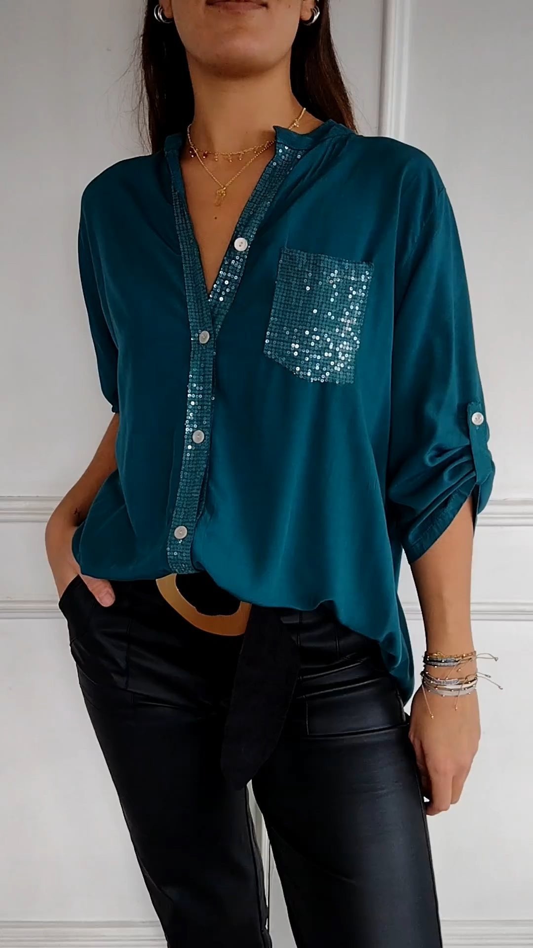 VERITY | CAMICIA BUTTON-DOWN CON PROFILO DI PAILLETTES