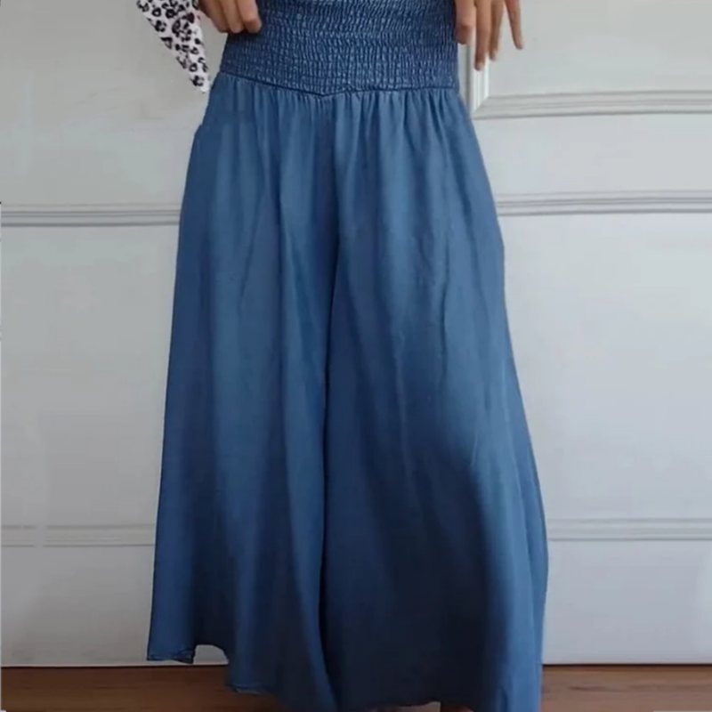 BLYTHE | PANTALONI IN DENIM A GAMBA LARGA E VITA ALTA CON ARRICCIATURA