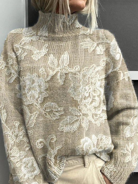 ALICIA | MAGLIONE A DOLCEVITA CON STAMPA FLOREALE VINTAGE SENZA TEMPO