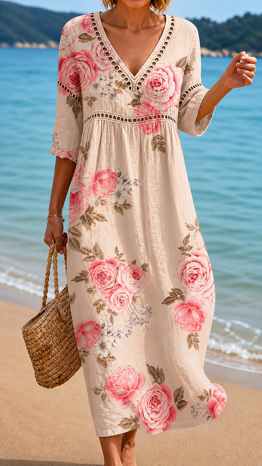 HARRIET | ABITO MIDI MORBIDO CON ELEGANTI ROSE