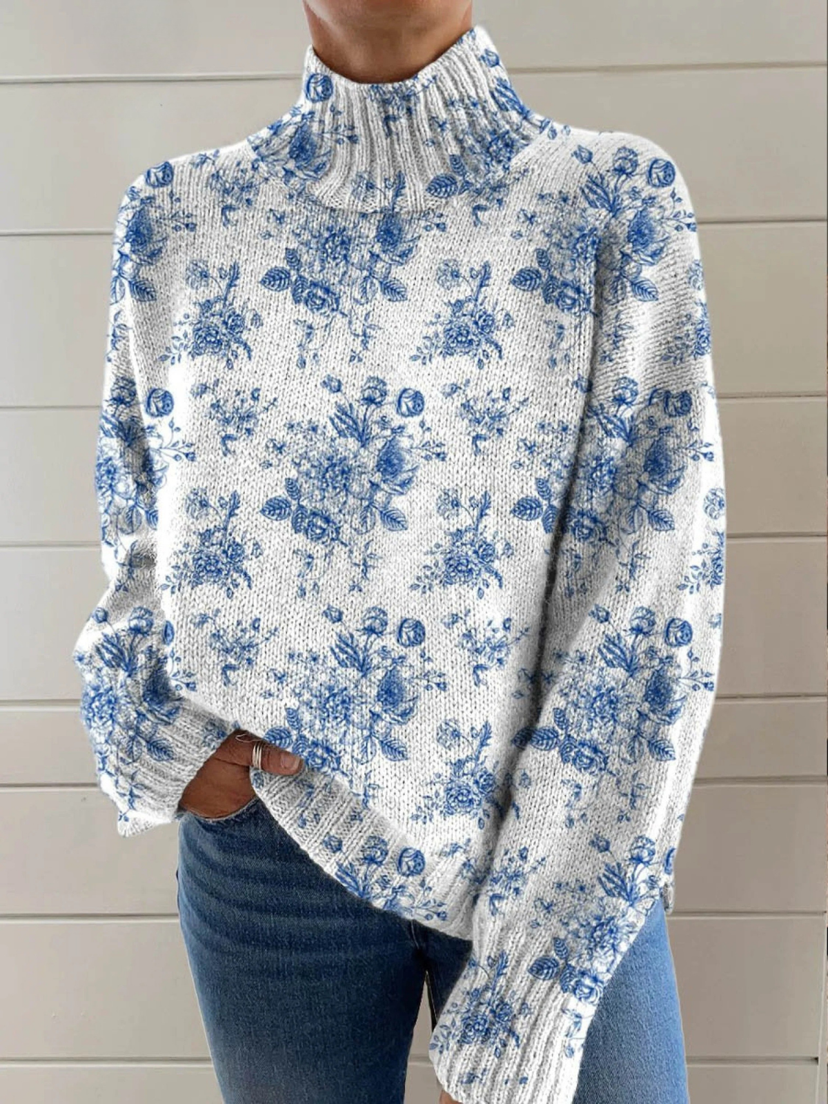 ASHLEY | MAGLIA A COLLO ALTO BLUE BLOSSOM