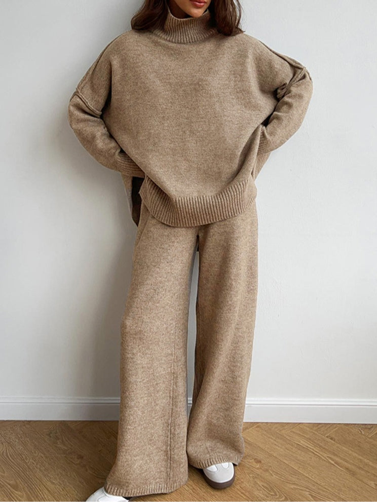 AMELIA | SET MAGLIONE A COLLO ALTO E PANTALONI IN MAGLIA SPESSA CASUAL E AMPI