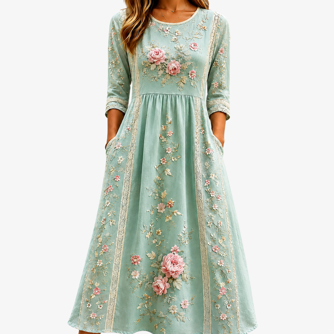 ADELINE | VESTITO MIDI BLUSH ROSE GARDEN GRACE